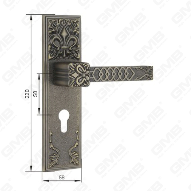 Poignée de porte Poignée de quincaillerie de porte en bois Poignée de porte sur plaque pour serrure à mortaise par poignée de plaque de porte en alliage de zinc ou en acier (CM750-C12-DAB)