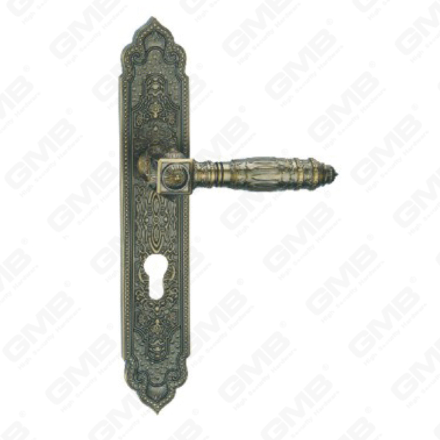 Poignée de porte Poignée de quincaillerie de porte en bois Serrure de poignée de porte sur plaque pour serrure à mortaise par poignée de plaque de porte en alliage de zinc ou en acier (ZL926-E08-DAB)