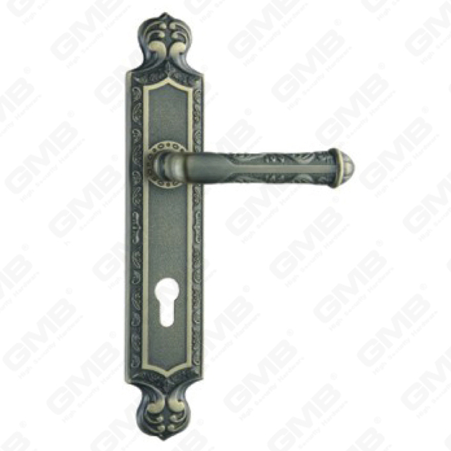 Poignée de porte Poignée de quincaillerie de porte en bois Serrure de poignée de porte sur plaque pour serrure à mortaise par poignée de plaque de porte en alliage de zinc ou en acier (ZL96295-DAB)