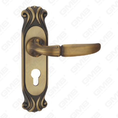 Poignée de porte Poignée de quincaillerie de porte en bois Poignée de porte sur plaque pour serrure à mortaise par poignée de plaque de porte en alliage de zinc ou en acier (CA457-C01-DYB)