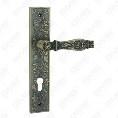 Poignée de porte Poignée de quincaillerie de porte en bois Poignée de porte sur plaque pour serrure à mortaise par poignée de plaque de porte en alliage de zinc ou en acier (E712-Z93-DAB)
