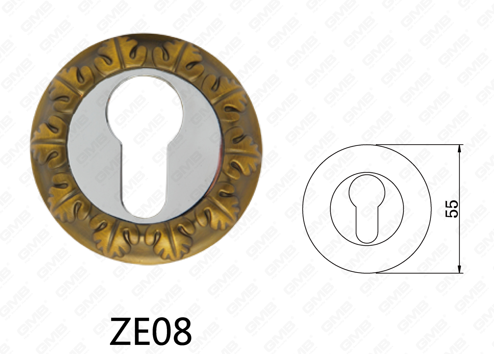 Poignée de porte en aluminium en alliage de zinc Zamak Rosette ronde (ZE08)
