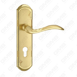 Poignée de porte Poignée de quincaillerie de porte en bois Poignée de porte sur plaque pour serrure à mortaise par poignée de plaque de porte en alliage de zinc ou en acier (ZM83238-GSB GPB)